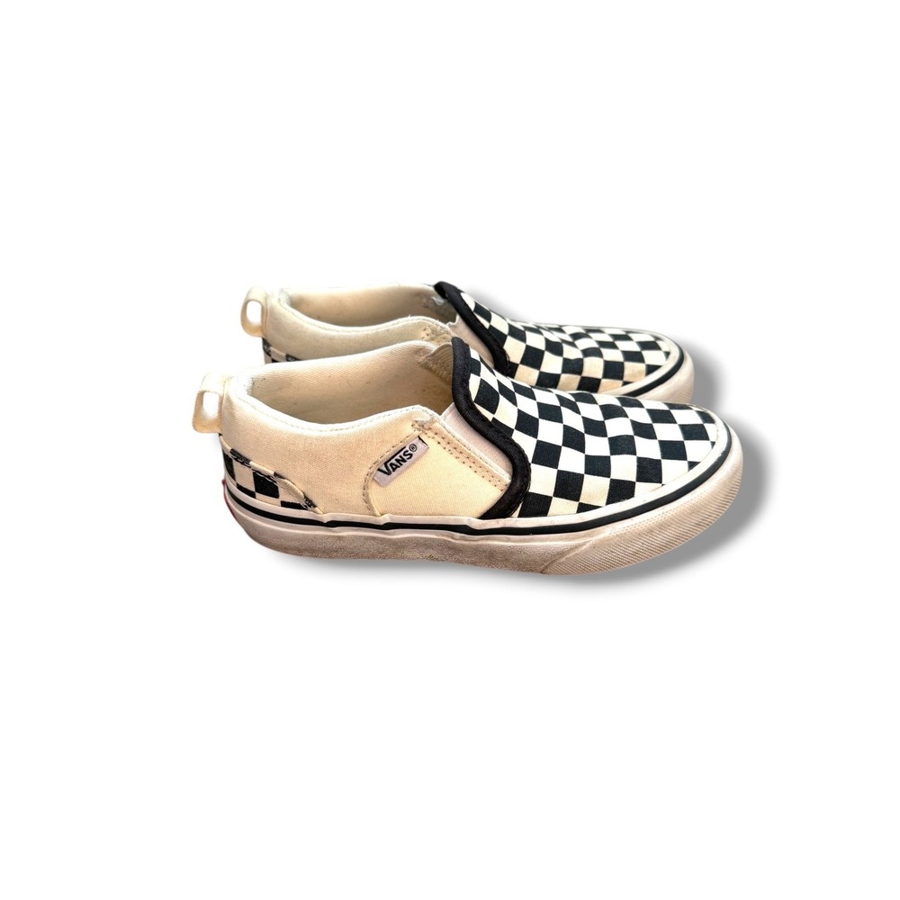 Vans Classic Slip-On Kids Size 12 Black White Checkerboard Canvas Sneakers